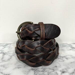 Vintage Y2K Abercrombie & Fitch Brown Woven Leather Belt D Ring Buckle Braided S